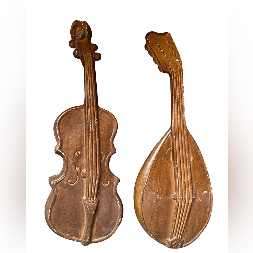 Vintage Royal Violin Mandolin Cast Metal Wall Hangings Lot Of 2